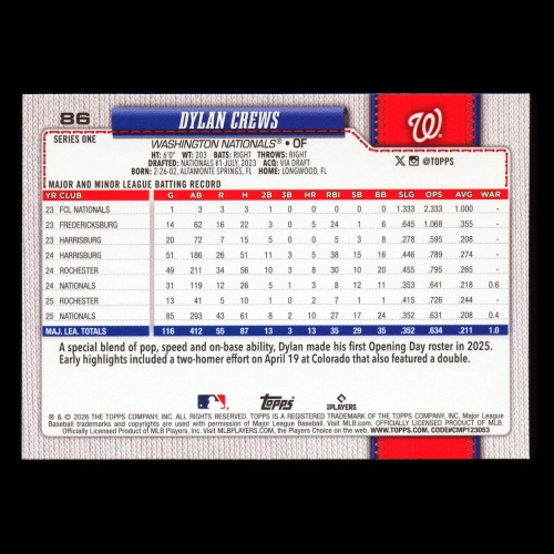Dylan Crews 2026 Topps Future Stars Nationals
