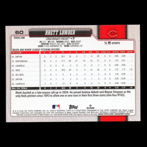 Rhett Lowder 2026 Topps Future Stars Reds