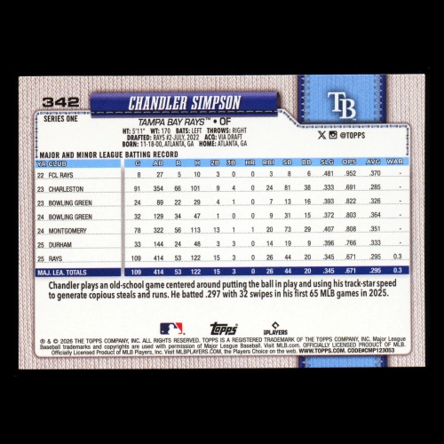 Chandler Simpson 2026 Topps Future Stars Rays