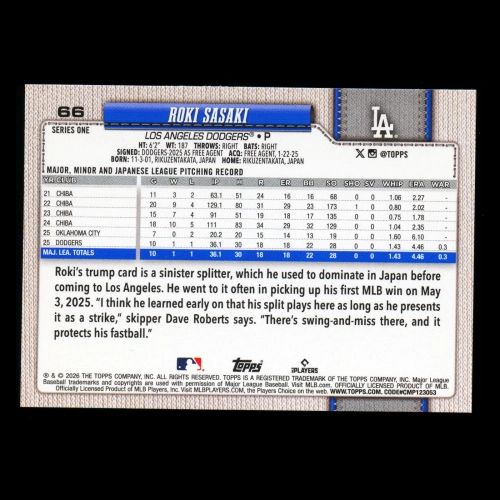 Roki Sasaki 2026 Topps Future Stars Dodgers