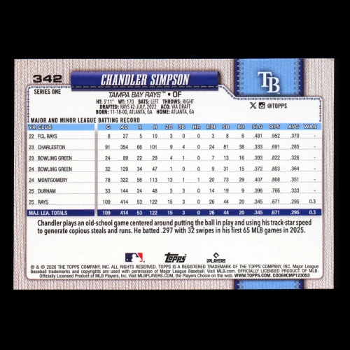 Chandler Simpson 2026 Topps Future Stars Rays