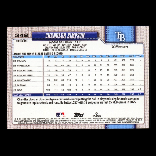 Chandler Simpson 2026 Topps Future Stars Rays