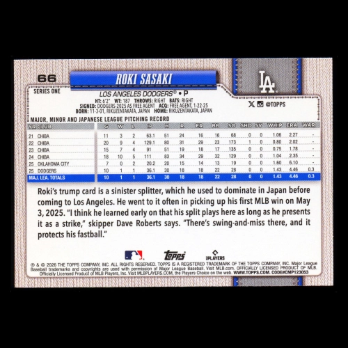 Roki Sasaki 2026 Topps Future Stars Dodgers