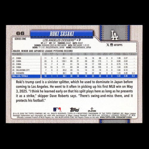 Roki Sasaki 2026 Topps Future Stars Dodgers