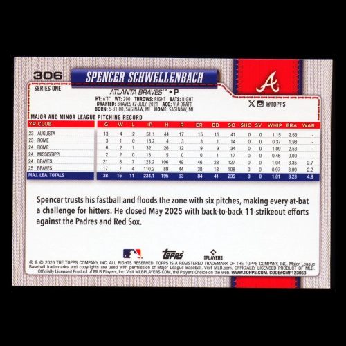 Spencer Schwellenbach 2026 Topps Future Stars Braves