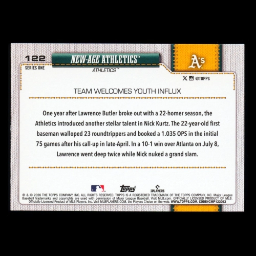 Nick Kurtz 2026 Topps Combo Card Athletics