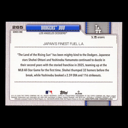 Shohei Ohtani 2026 Topps Combo Card Dodgers