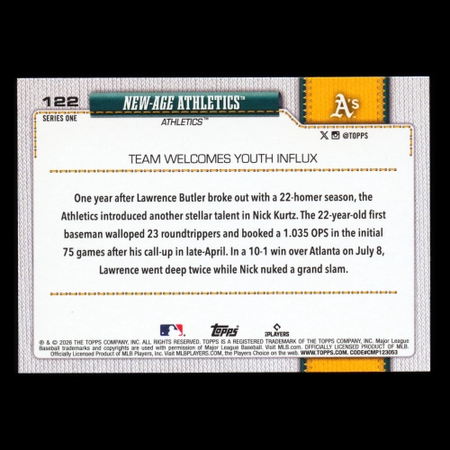 Nick Kurtz 2026 Topps Combo Card Athletics