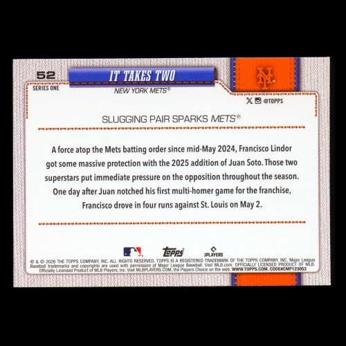Francisco Lindor 2026 Topps Combo Card Mets