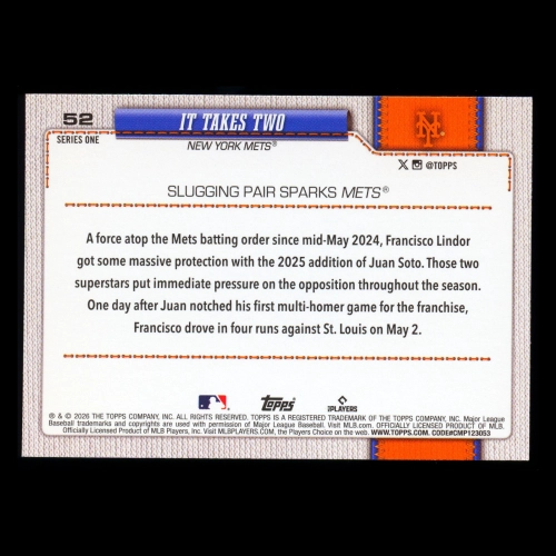Francisco Lindor 2026 Topps Combo Card Mets