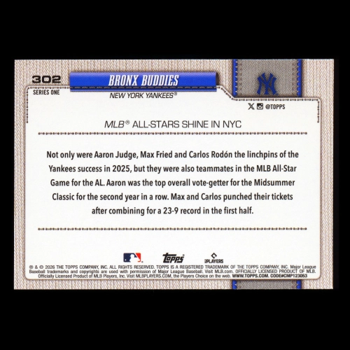 Aaron Judge 2026 Topps Combo Card Yankees