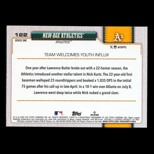 Nick Kurtz 2026 Topps Combo Card Athletics