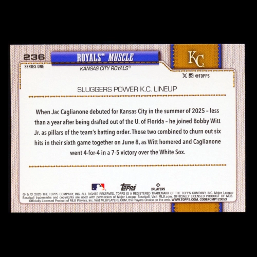 Jac Caglianone RC 2026 Topps Combo Card Rookie Royals