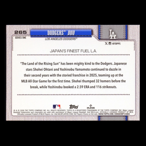 Shohei Ohtani 2026 Topps Combo Card Dodgers