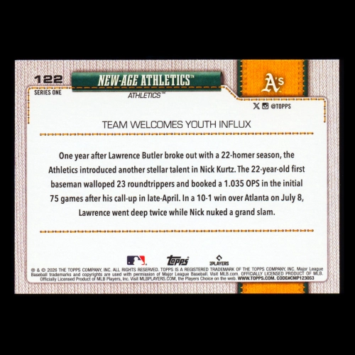 Nick Kurtz 2026 Topps Combo Card Athletics