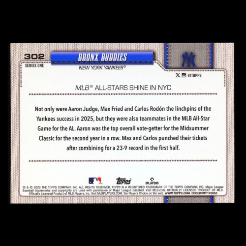 Aaron Judge 2026 Topps Combo Card Yankees