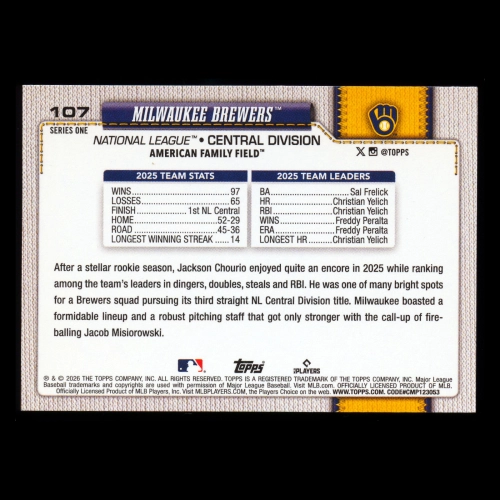 Milwaukee Brewers 2026 Topps Team Card Brewers