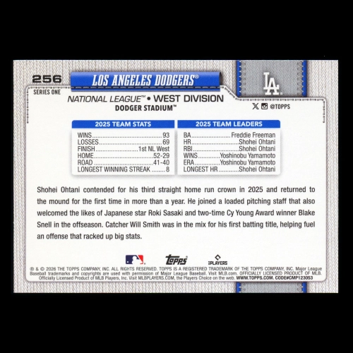 Los Angeles Dodgers 2026 Topps Team Card Dodgers