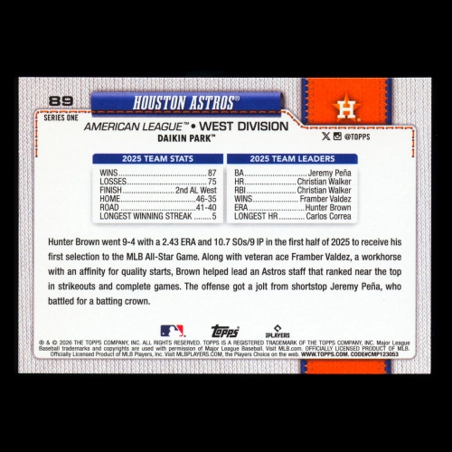 Houston Astros 2026 Topps Team Card Astros