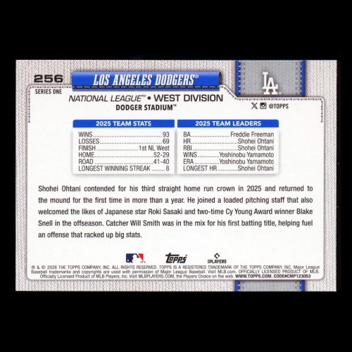 Los Angeles Dodgers 2026 Topps Team Card Dodgers