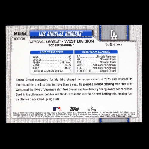Los Angeles Dodgers 2026 Topps Team Card Dodgers
