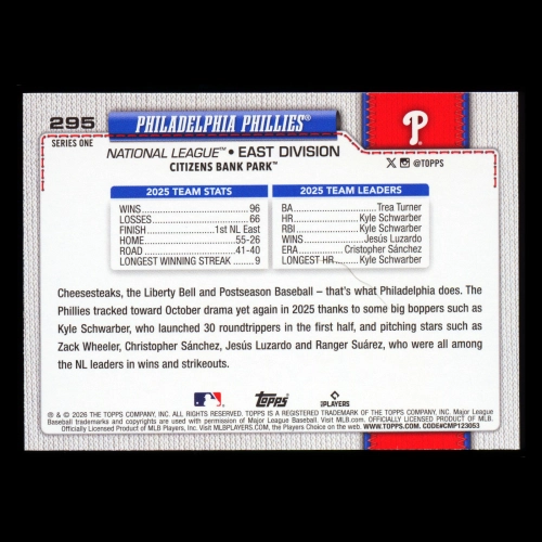 Philadelphia Phillies 2026 Topps Team Card Phillies