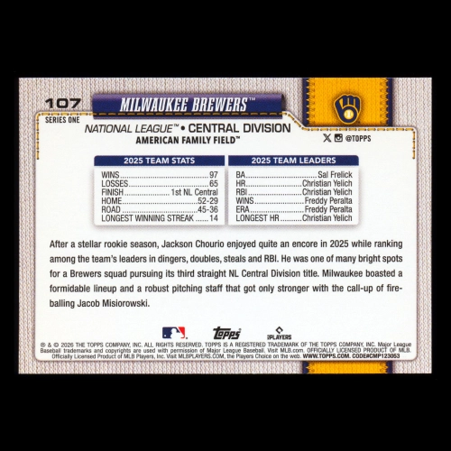Milwaukee Brewers 2026 Topps Team Card Brewers
