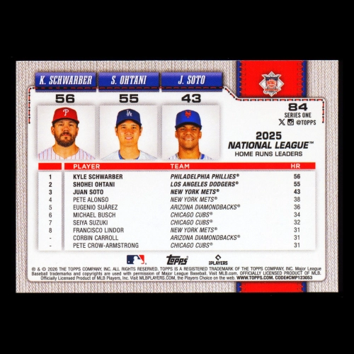 Ohtani - Schwarber - Soto 2026 Topps League Leaders Dodgers - Phillies - Mets