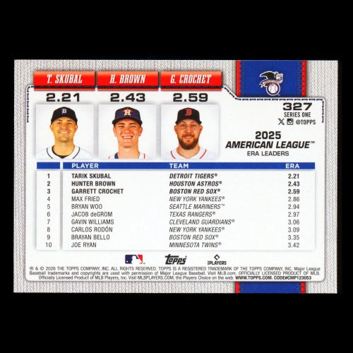 Skubal - Crochet - Brown 2026 Topps League Leaders Tigers - Red Sox - Astros