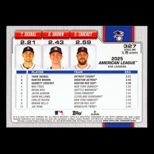 Skubal - Crochet - Brown 2026 Topps League Leaders Tigers - Red Sox - Astros