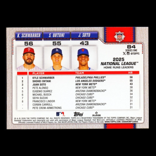 Ohtani - Schwarber - Soto 2026 Topps League Leaders Dodgers - Phillies - Mets