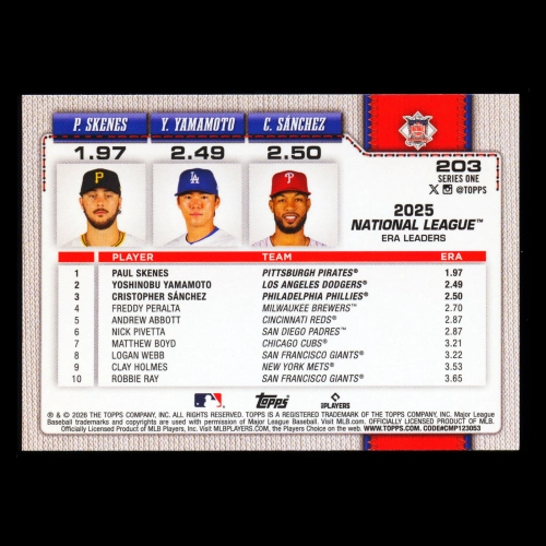Yamamoto - Skenes - Snchez 2026 Topps Leaders Dodgers - Pirates - Phillies