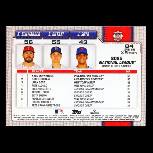 Ohtani - Schwarber - Soto 2026 Topps League Leaders Dodgers - Phillies - Mets