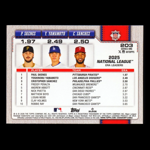 Yamamoto - Skenes - Snchez 2026 Topps Leaders Dodgers - Pirates - Phillies