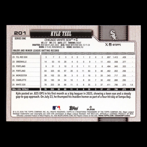 Kyle Teel RC 2026 Topps Rookie White Sox