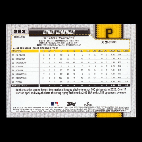 Bubba Chandler RC 2026 Topps Rookie Pirates