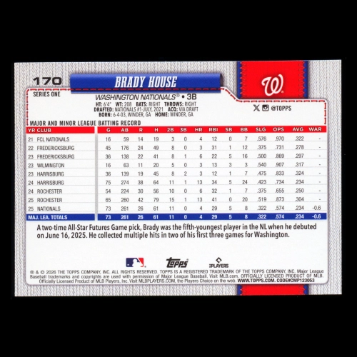 Brady House RC 2026 Topps Rookie Nationals