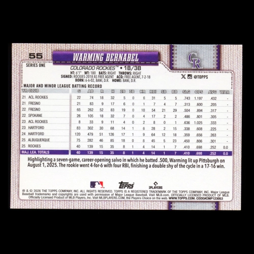 Warming Bernabel RC 2026 Topps Rookie Rockies