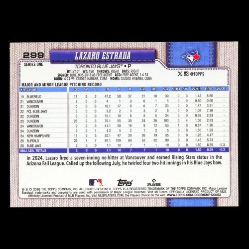 Lazaro Estrada RC 2026 Topps Rookie Blue Jays
