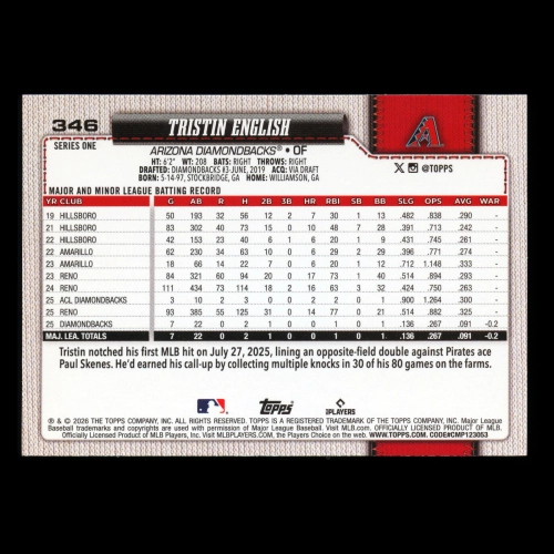 Tristin English RC 2026 Topps Rookie Diamondbacks