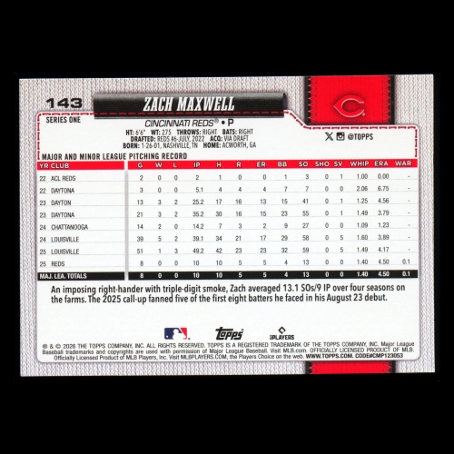 Zach Maxwell RC 2026 Topps Rookie Reds