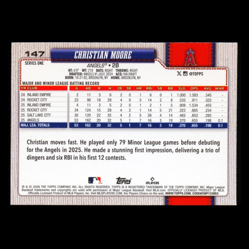 Christian Moore RC 2026 Topps Rookie Angels