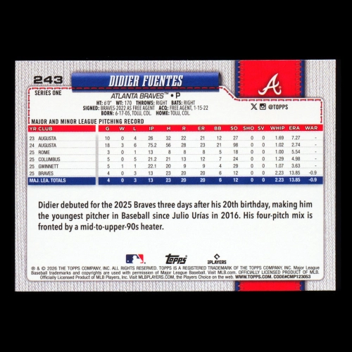 Didier Fuentes RC 2026 Topps Rookie Braves