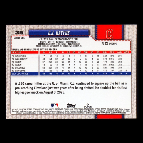 C.J. Kayfus RC 2026 Topps Rookie Guardians