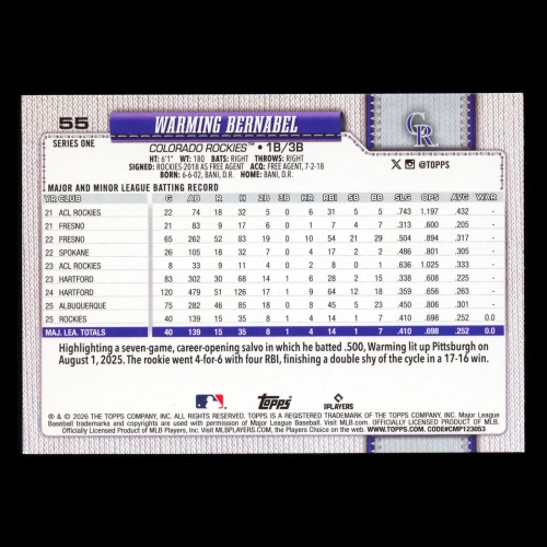 Warming Bernabel RC 2026 Topps Rookie Rockies