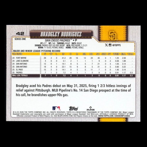 Bradgley Rodriguez RC 2026 Topps Rookie Padres