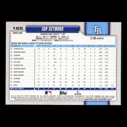 Ian Seymour RC 2026 Topps Rookie Rays