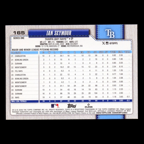 Ian Seymour RC 2026 Topps Rookie Rays