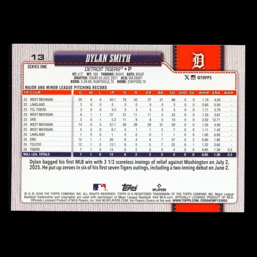 Dylan Smith RC 2026 Topps Rookie Tigers