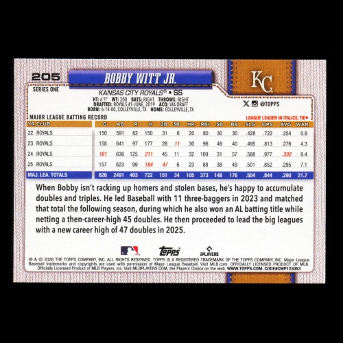 Bobby Witt Jr. 2026 Topps Royals